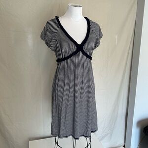 Max Studio Navy Gray Stripes V-Neck Mini Dress medium stretch braided trim